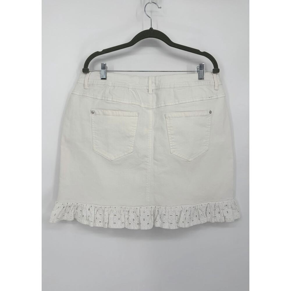 White Denim Y2K Skirt Ruffle Hem Eyelet Trim Coastal Cottagecore Women’s Sz 16 - Picture 3 of 7